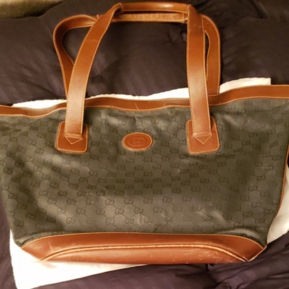 Gucci Handbags - Gucci Vintage and Canvas Leather Tote Authentic